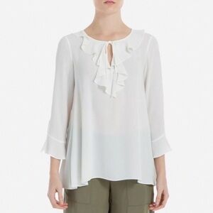 Max Studio White Ruffled Keyhole Blouse